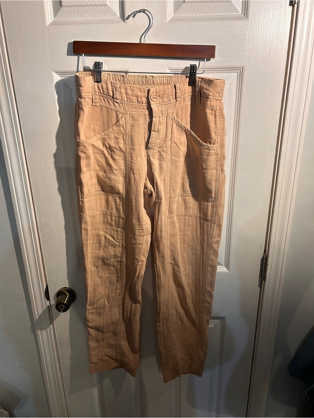 Free  People Lucid Dreams Linen Cargo Pants Lightweight Tan Pants